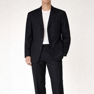 Ermenegildo Zegna 56 3-Button Pinstripe Blazer Gray Black Flap Pockets Lined Men